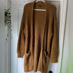American Eagle Outfitters Bouclé Open-Front Cardigan in Chestnut